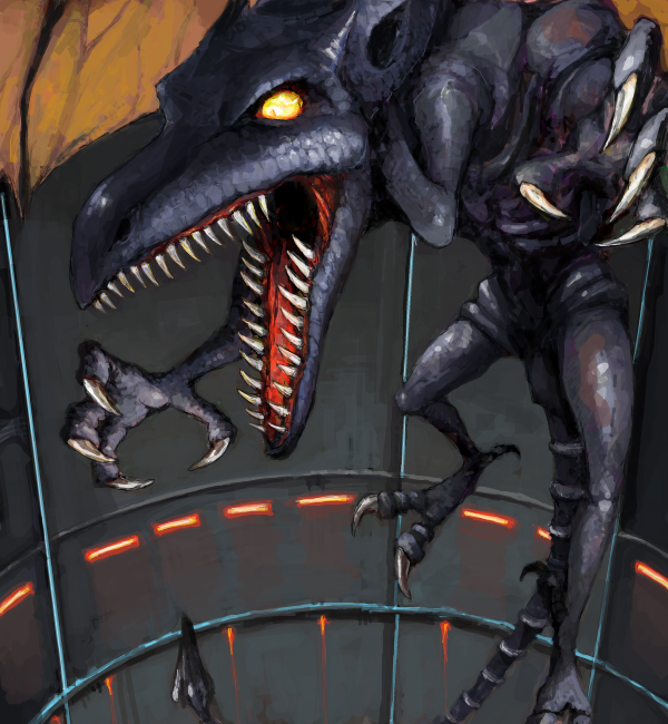 toto mame, ridley, metroid, nintendo, bad id, bad pixiv id, claws, tail, teeth, wings, yellow eyes