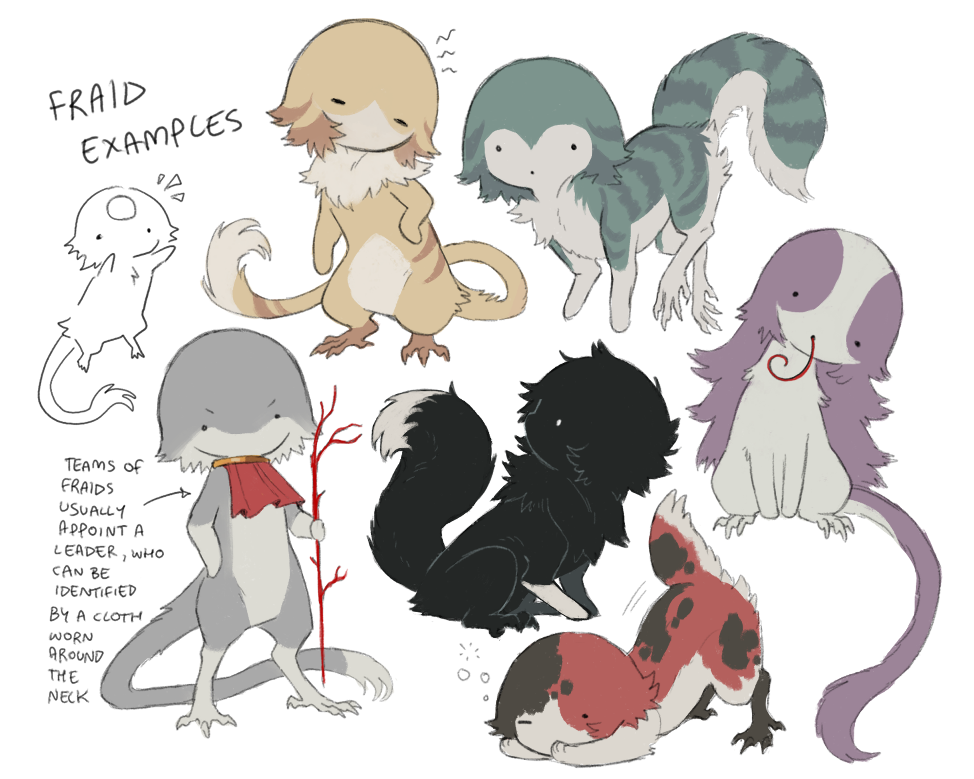 jejejunum, original, highres, :o, body fur, brown fur, closed eyes, creature, creature focus, forehead jewel, fraid, green fur, grey fur, multicolored fur, multicolored tail, neck fur, no humans, proboscis, purple fur, red fur, simple background, solid circle eyes, stretching, tail, two-tone fur, two-tone tail, white background, yellow fur