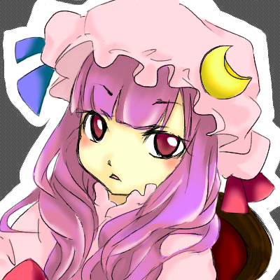 shubecchi, patchouli knowledge, touhou, bad id, bad pixiv id, lowres, 1girl, female focus, hat, long hair, purple eyes, purple hair, simple background, solo