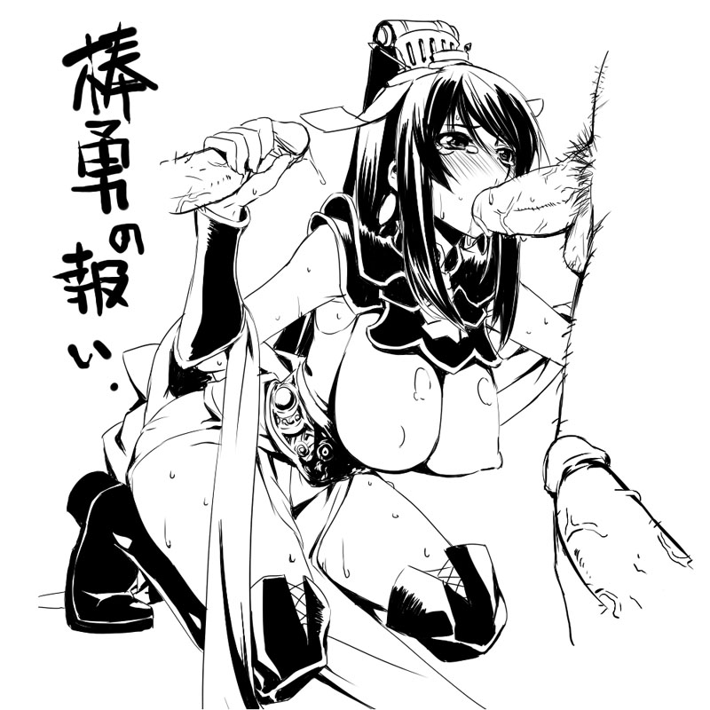 futori, hotori (sion), oui, wang yi, sangokushi taisen, bad id, bad pixiv id, translation request, 1girl, blush, boots, breasts, disembodied penis, fellatio, gangbang, greyscale, group sex, handjob, hanging breasts, huge breasts, kneeling, long hair, monochrome, oral, penis, solo focus, sweat, tears, thigh boots, thighhighs, uncensored