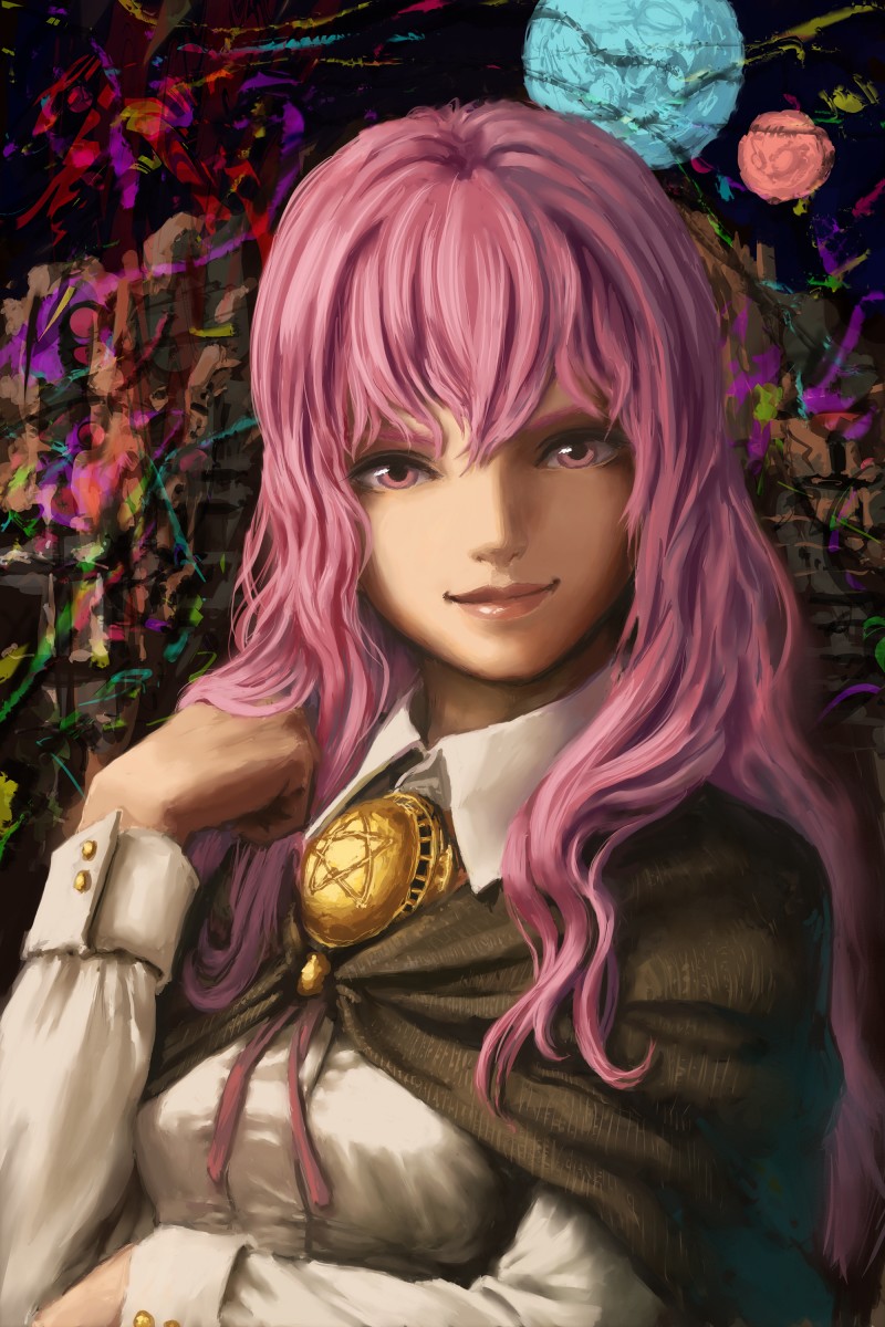 kaburagi yasutaka, louise francoise le blanc de la valliere, zero no tsukaima, bad id, bad pixiv id, highres, 00s, 1girl, cape, female focus, long hair, pentacle, pink eyes, pink hair, school uniform, solo