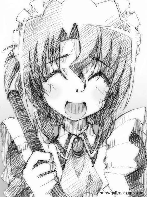 gofu, maria (hayate no gotoku!), hayate no gotoku!, traditional media, 00s, 1girl, female focus, folded ponytail, greyscale, monochrome, sketch, solo