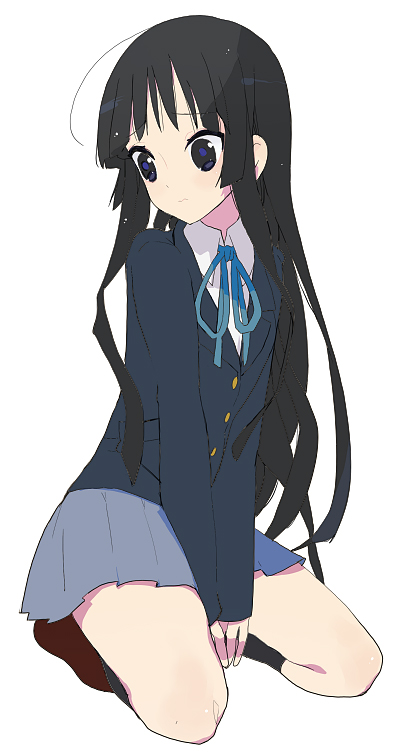 wada arco, akiyama mio, k-on!, bad id, bad pixiv id, 00s, 1girl, black hair, blazer, female focus, full body, jacket, long hair, school uniform, simple background, solo