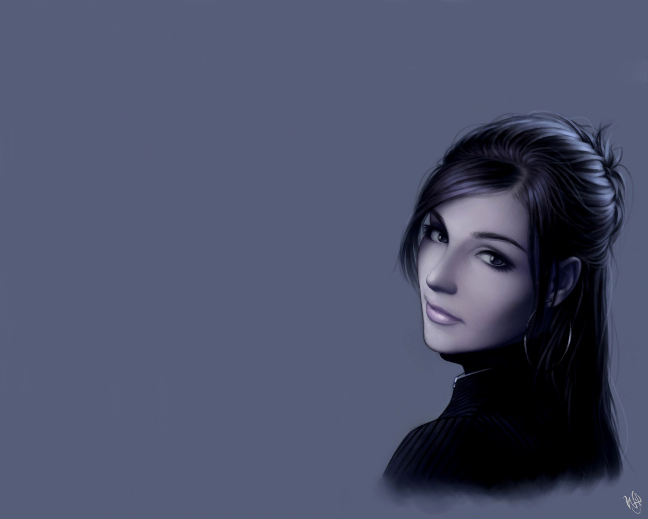 warren louw, original, wallpaper, photoshop, black hair, brown eyes, casual, earrings, jewelry, long hair, necklace, realistic