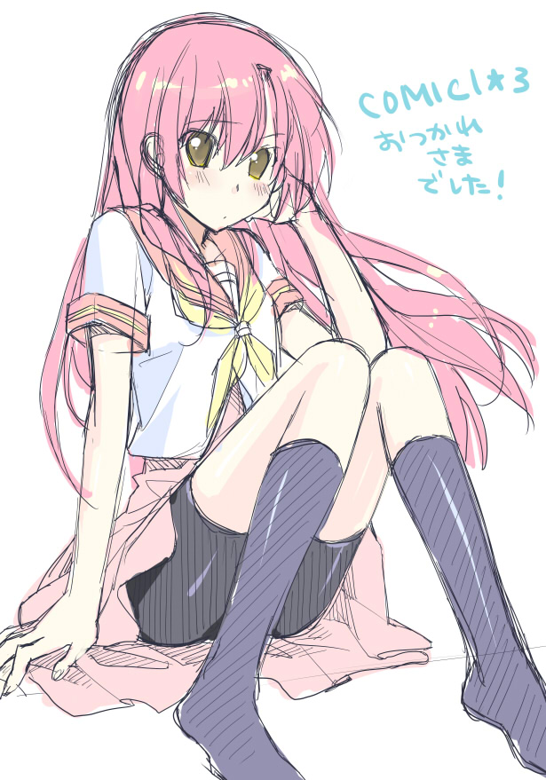 chany, katsura hinagiku, hayate no gotoku!, unfinished, 00s, bike shorts, kneehighs, school uniform, serafuku, sketch, socks, solo