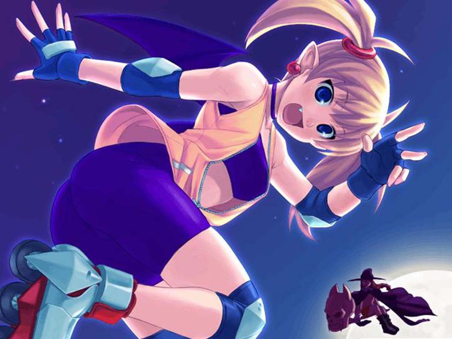 lilica felchenerow, mike (arcana heart), yasuzumi yoriko, aq interactive, arcana heart, atlus, examu, lowres, official art, source request, ass, inline skates, roller skates, skates, smile, witch