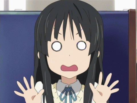 akiyama mio, k-on!, animated, animated gif, anime screenshot, lowres, 00s, 1girl, black hair, blank eyes, blunt bangs, blush, fainting, female focus, full-face blush, hime cut, long hair, o o, open mouth, school uniform, solo