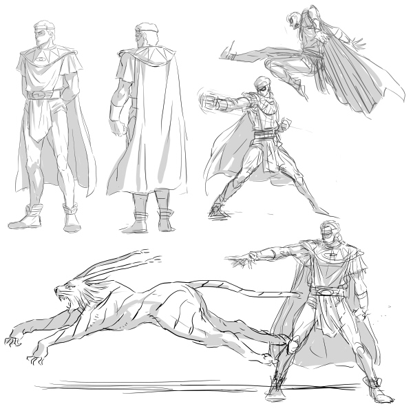 mahito (tranjistor), bubastis, ozymandias, dc comics, precure, watchmen, concept art, 2boys, cat, coat, fighting game, full body, greyscale, lineart, long sleeves, looking at viewer, male focus, monochrome, multiple boys, simple background, standing, white background