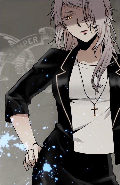 murakami yuichi, anew returner, gundam, gundam 00, 00s, cross, hair over one eye, hand on own hip, hip focus, solo, yellow eyes