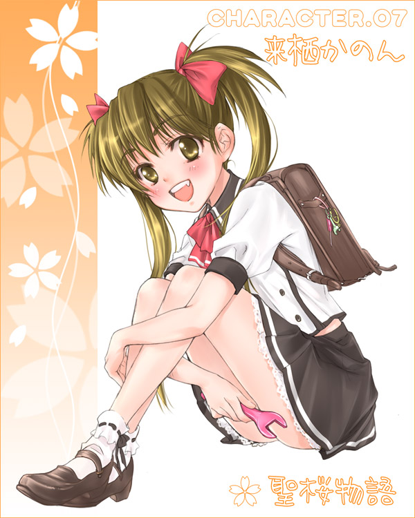 kanda aya, kurusu kanon, original, backpack, bag, brown shoes, randoseru, school uniform, serafuku, shoes, solo