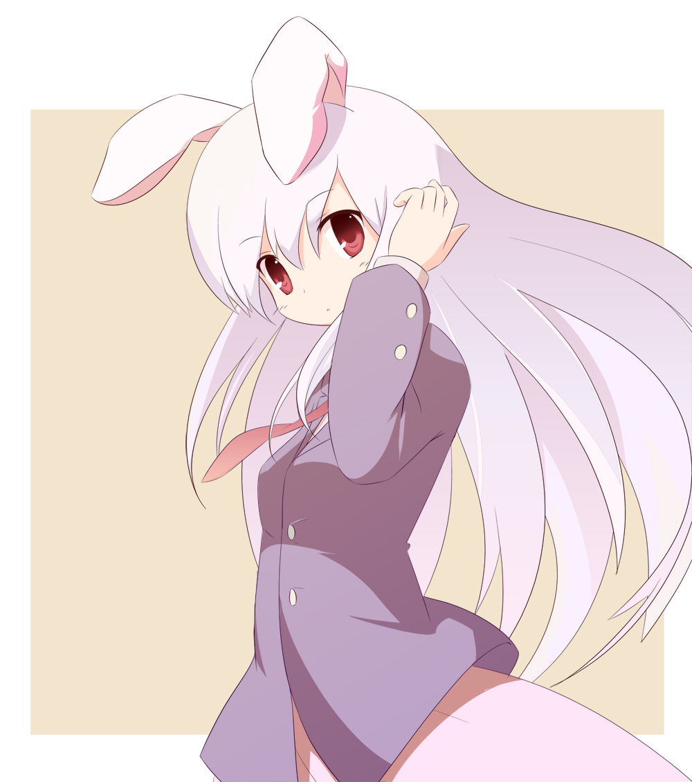 miko machi, reisen udongein inaba, touhou, silver hair, 1girl, animal ears, female focus, long hair, necktie, rabbit ears, red eyes, red necktie, solo