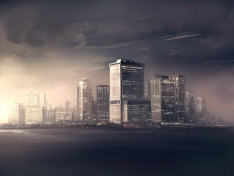 seo tatsuya, original, city, cloud, landscape, ocean, scenery