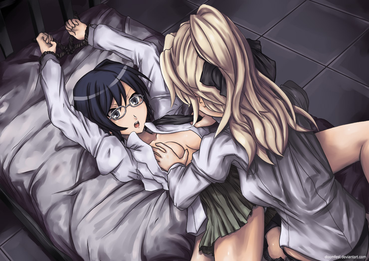 softmode, hakamichi shizune, satou lilly, katawa shoujo, 10s, 2girls, bdsm, blind, bondage, bound, breasts, cousins, deaf, femdom, glasses, grabbing another's breast, groping, incest, medium breasts, multiple girls, open clothes, open shirt, panties, puffy sleeves, rape, school uniform, shirt, spread legs, underwear, yuri