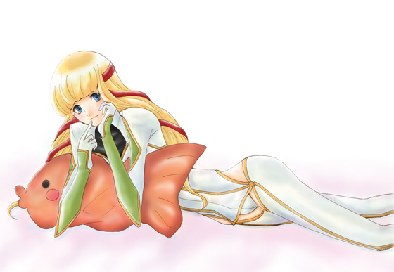 monica kruszewski, code geass, pilot suit, 00s, blonde hair, blue eyes, doll, solo, stuffed toy