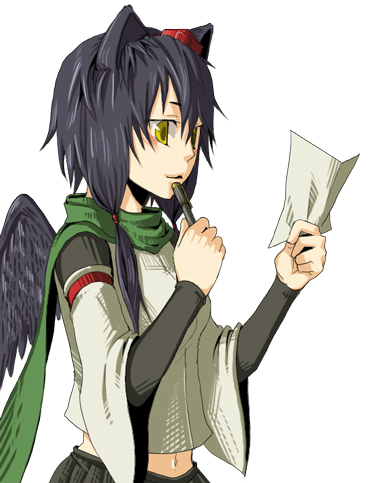 kyouno, inubashiri momiji, shameimaru aya, shamoji (kyouno), touhou, lowres, 1boy, 1girl, animal ears, black hair, black wings, female focus, genderswap, genderswap (ftm), hat, if they mated, male focus, solo, tengu, tokin hat, wings, yellow eyes