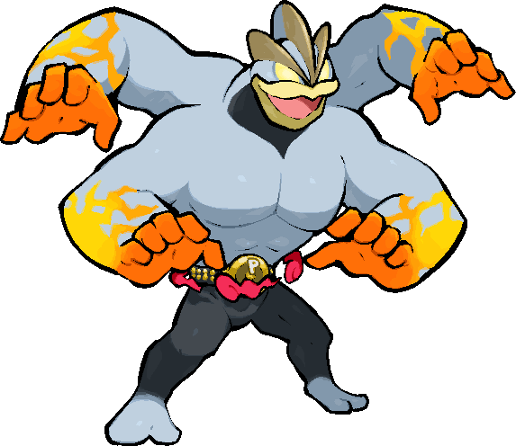 kawaanago, gigantamax machamp, machamp, nintendo, pokemon, commentary request, belt, dynamax, extra arms, full body, gen 1 pokemon, gigantamax, muscular, open mouth, pokemon (creature), pokemon focus, red clouds, smile, solo, standing, transparent background