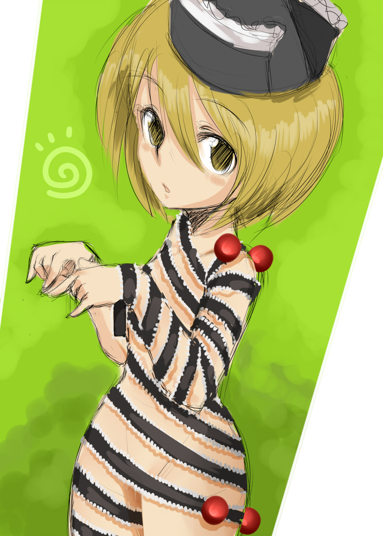 harusame (unmei no ikasumi), lunasa prismriver, touhou, 1girl, blonde hair, female focus, hat, naked ribbon, pussy juice, ribbon, short hair, solo, yellow eyes