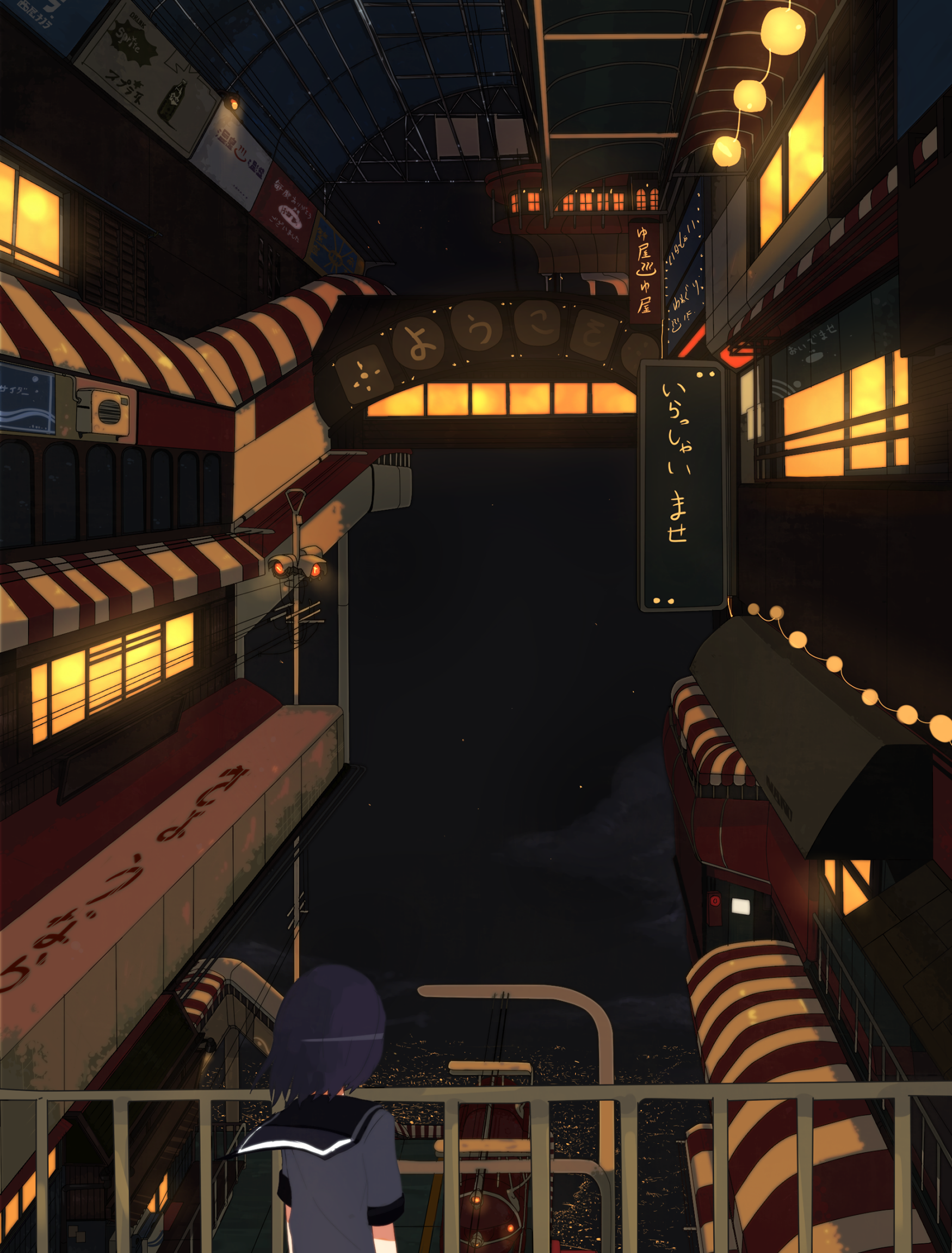 nanora, highres, tagme, building, night, sign, sky, solo