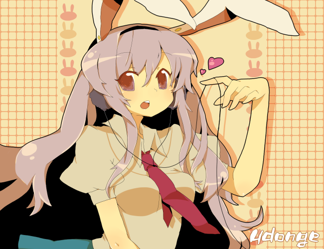 azuma seiji, reisen udongein inaba, touhou, bad id, bad pixiv id, 1girl, animal ears, female focus, headphones, long hair, necktie, purple hair, rabbit ears, red eyes, red necktie, solo