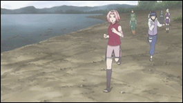 haruno sakura, hyuuga hinata, naruto (classic), naruto (series), animated, animated gif, anime screenshot, lowres, 2boys, 3girls, multiple boys, multiple girls, pointing, spinning