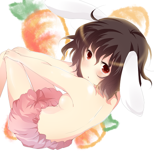 yatomi, inaba tewi, touhou, bad id, bad pixiv id, 1girl, animal ears, bloomers, breasts, carrot, female focus, rabbit ears, small breasts, solo, topless female, underwear