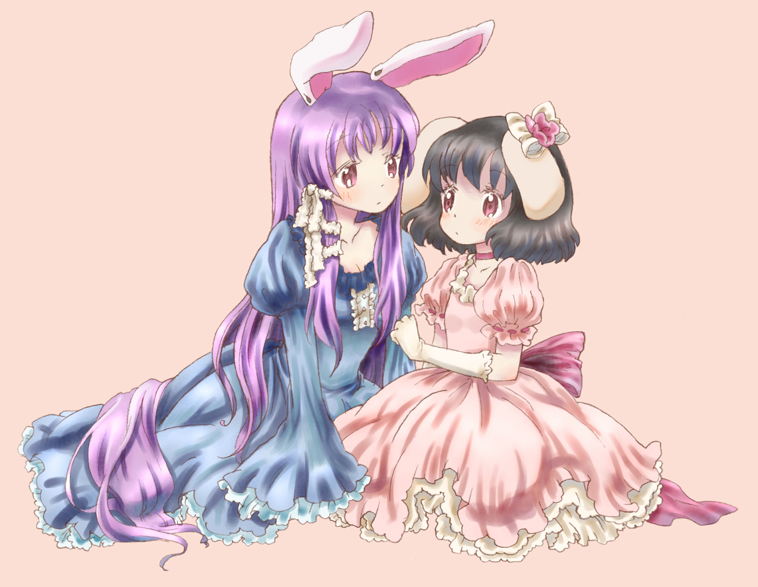 rias-shiki kawaii, inaba tewi, reisen udongein inaba, touhou, bad id, bad pixiv id, 2girls, animal ears, female focus, multiple girls, rabbit ears, yuri