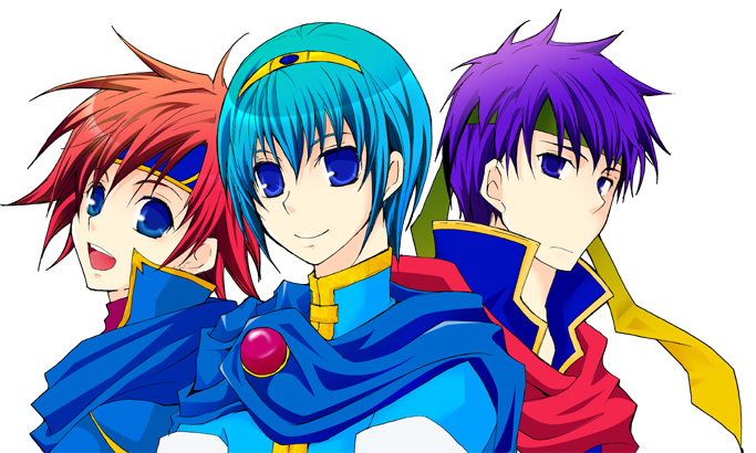 ike (fire emblem), marth (fire emblem), roy (fire emblem), fire emblem, fire emblem: mystery of the emblem, fire emblem: path of radiance, fire emblem: the binding blade, nintendo, super smash bros., 3boys, blue eyes, blue hair, cape, crossover, headband, male focus, multiple boys, red hair, smile, tiara