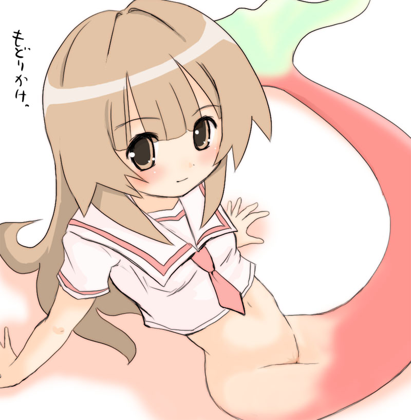 seto sun, seto no hanayome, artist request, tagme, 00s, 1girl, brown eyes, brown hair, female focus, fins, fish tail, long hair, mermaid, monster girl, necktie, school uniform, solo, tail