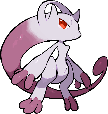 kawaanago, mega mewtwo y, mewtwo, nintendo, pokemon, commentary request, lowres, closed mouth, dot mouth, full body, gen 1 pokemon, legendary pokemon, mega pokemon, pokemon (creature), pokemon focus, red eyes, solo, transparent background