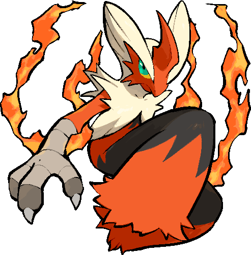 kawaanago, blaziken, mega blaziken, nintendo, pokemon, commentary request, lowres, aqua eyes, claws, closed mouth, colored sclera, fire, full body, gen 3 pokemon, mega pokemon, pokemon (creature), pokemon focus, solo, transparent background, yellow sclera