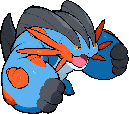 kawaanago, mega swampert, swampert, nintendo, pokemon, commentary request, lowres, full body, gen 3 pokemon, mega pokemon, muscular, no humans, nostrils, open mouth, pokemon (creature), pokemon focus, solo, transparent background