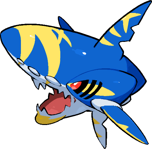 kawaanago, mega sharpedo, sharpedo, nintendo, pokemon, commentary request, lowres, animal focus, black sclera, bright pupils, colored sclera, full body, gen 3 pokemon, mega pokemon, no humans, open mouth, pokemon (creature), pokemon focus, red eyes, sharp teeth, solo, teeth, transparent background, white pupils