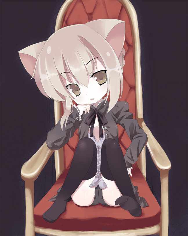 omiso, omiso (omiso), artoria pendragon (fate), saber (fate), saber alter, fate/stay night, fate (series), 00s, 1girl, aged down, animal ears, blonde hair, cameltoe, cat ears, cat girl, dress, female focus, gothic lolita, loli, lolita fashion, panties, solo, thighhighs, underwear, yellow eyes