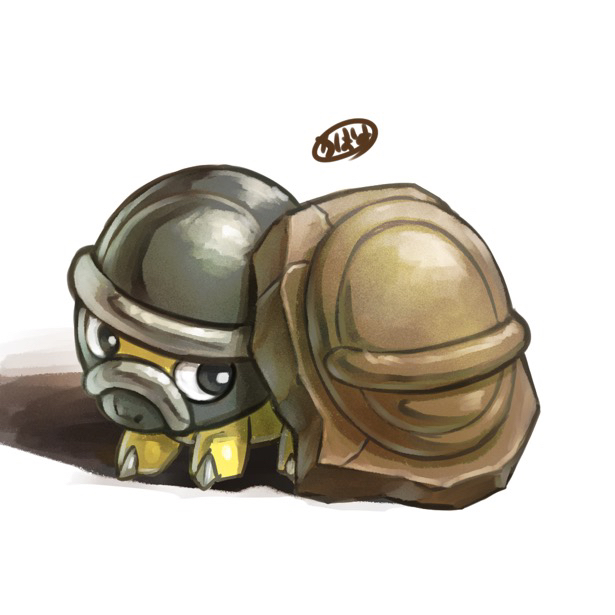 kaosu (kaosu0905), shieldon, nintendo, pokemon, commentary request, animal focus, armor fossil, black eyes, bright pupils, fossil, gen 4 pokemon, no humans, pokemon (creature), pokemon focus, signature, simple background, solo, white background, white pupils