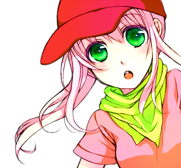 hana, manimani, manimani (mani ma), hana (pangya), pangya, bad id, bad pixiv id, 1girl, bandana, baseball cap, female focus, green eyes, hat, open mouth, solo