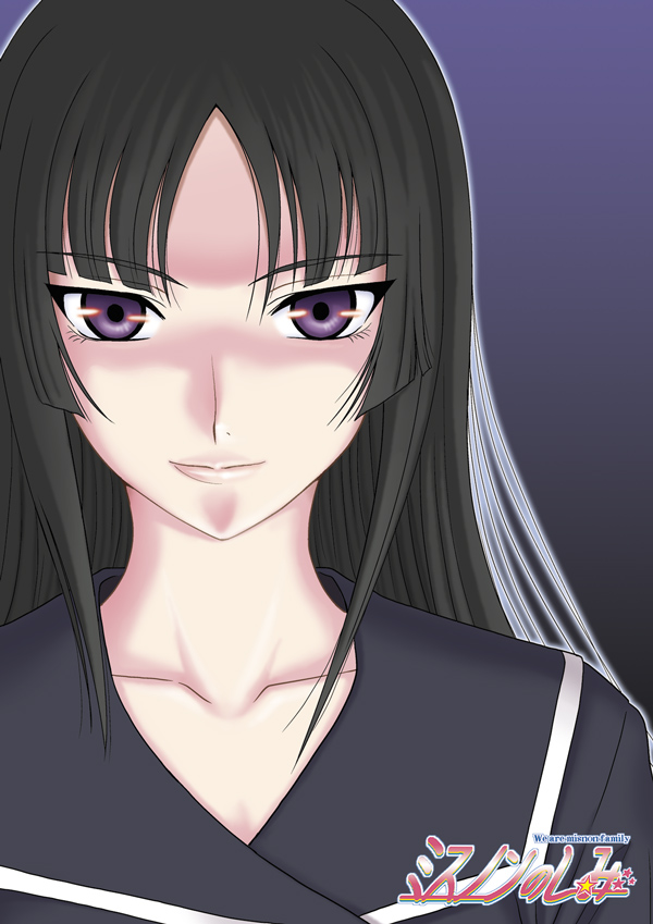 misnon the great, isayama yomi, ga-rei, ga-rei zero, 00s, 1girl, black hair, female focus, gradient background, lips, long hair, purple eyes, school uniform, smile, solo
