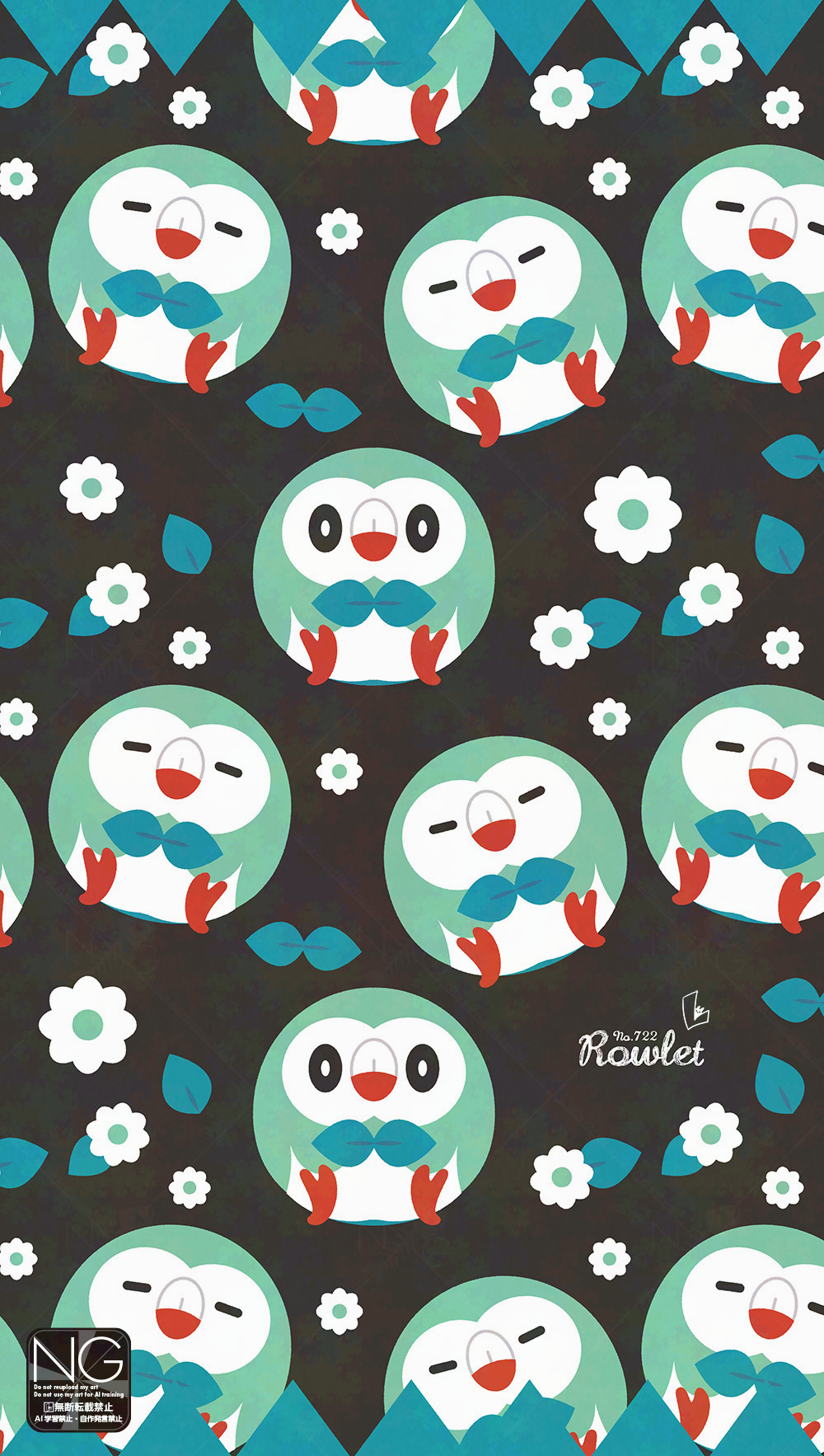meme (sleepsheep), rowlet, nintendo, pokemon, highres, alternate color, animal focus, bird, closed eyes, flower, gen 7 pokemon, looking at viewer, no humans, open mouth, owl, pokemon (creature), pokemon focus, shiny pokemon, wings