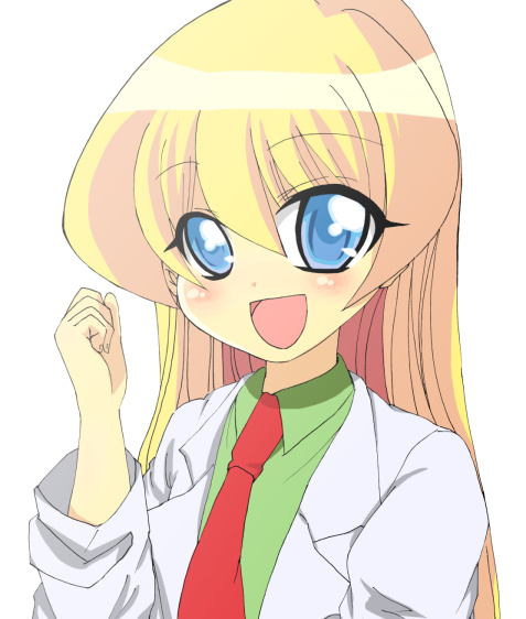 hoshizono yan, rebecca miyamoto, pani poni dash!, bad id, bad pixiv id, 00s, 1girl, blonde hair, blue eyes, child, clenched hand, female focus, lab coat, long hair, necktie, red necktie, solo