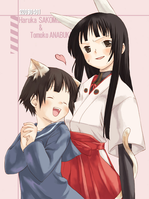 takano natsuki, anabuki tomoko, sakomizu haruka, strike witches, strike witches: suomus misfits squadron, world witches series, 00s, 2girls, animal ears, cat ears, cat tail, multiple girls, tail, tail wrap