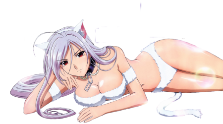 akashiya moka, inner moka, rosario+vampire, silver hair, lowres, 00s, 1girl, animal ears, bra, cat ears, collar, lingerie, panties, red eyes, transparent, transparent background, underwear, vampire, white bra, white panties