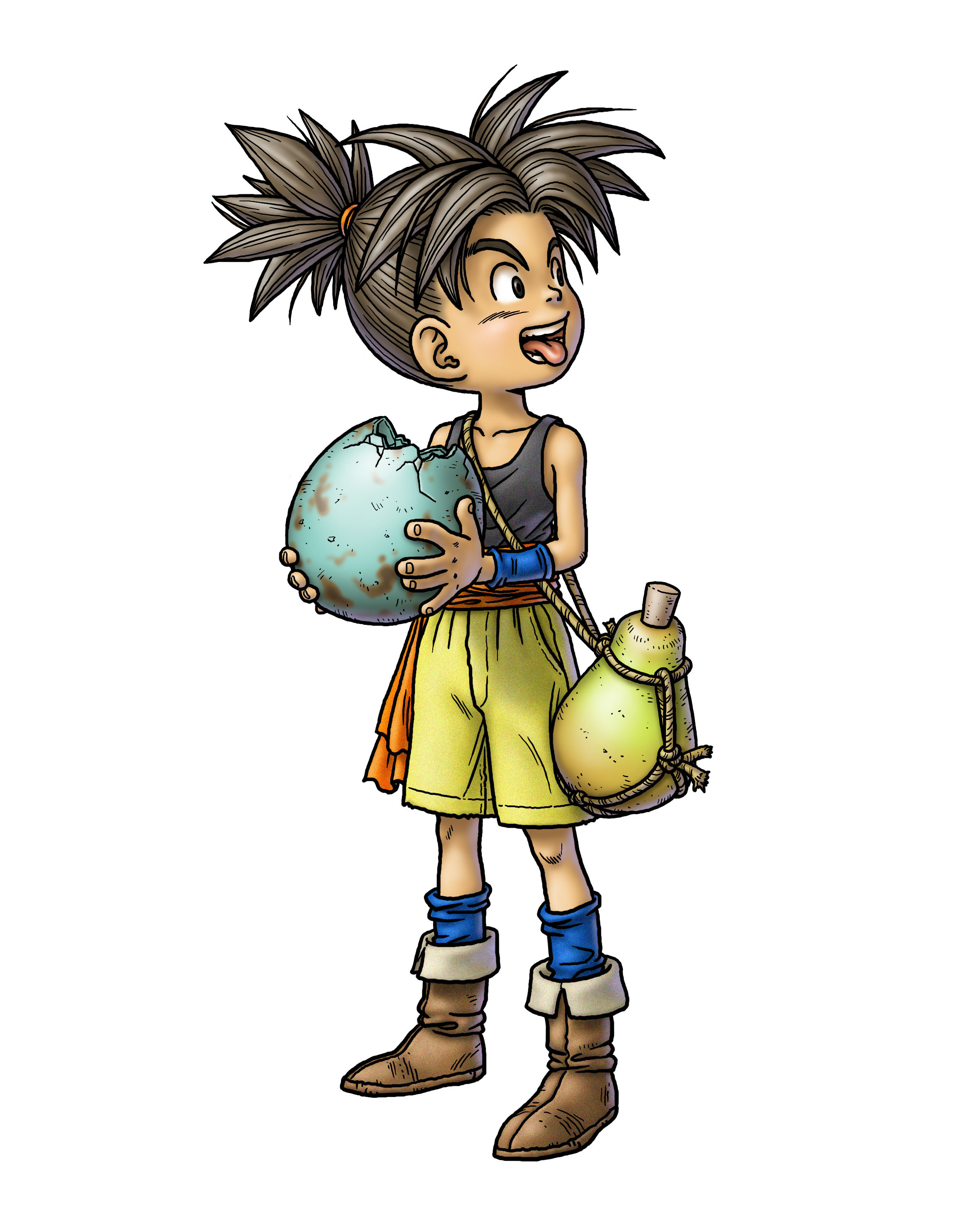 toriyama akira, shu (blue dragon), blue dragon, absurdres, highres, official art, 00s, 1boy, male focus, solo, tongue