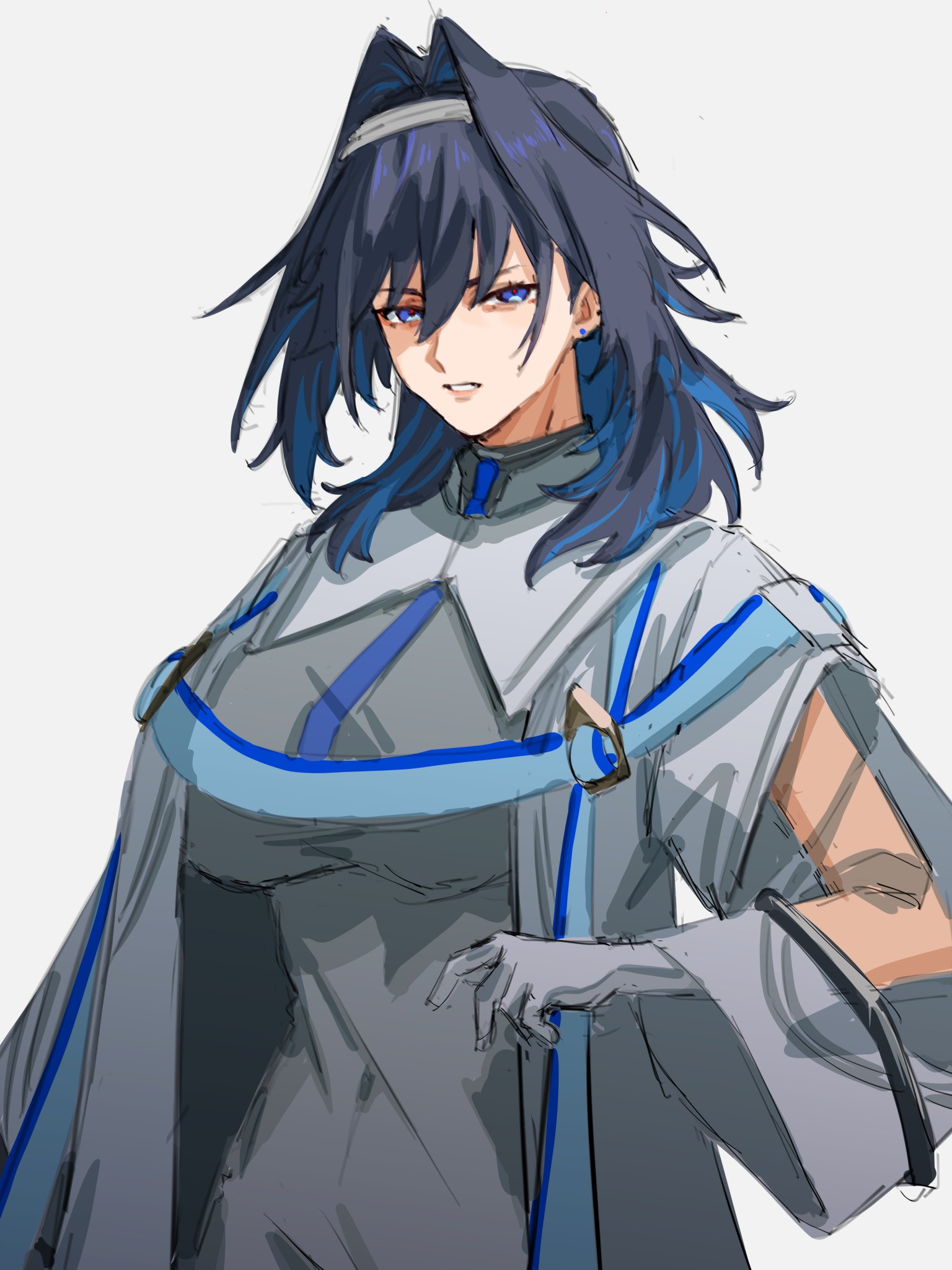 yuutomeh, ouro kronii, hololive, hololive english, highres, 1girl, black hair, blue eyes, blue hair, breasts, hair intakes