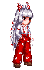 divine (scfworks), sprites, fujiwara no mokou, touhou, animated, animated gif, lowres, female focus, full body, hair ribbon, idle animation, long hair, pants, pixel art, red eyes, ribbon, solo, standing, suspenders, transparent background, white hair