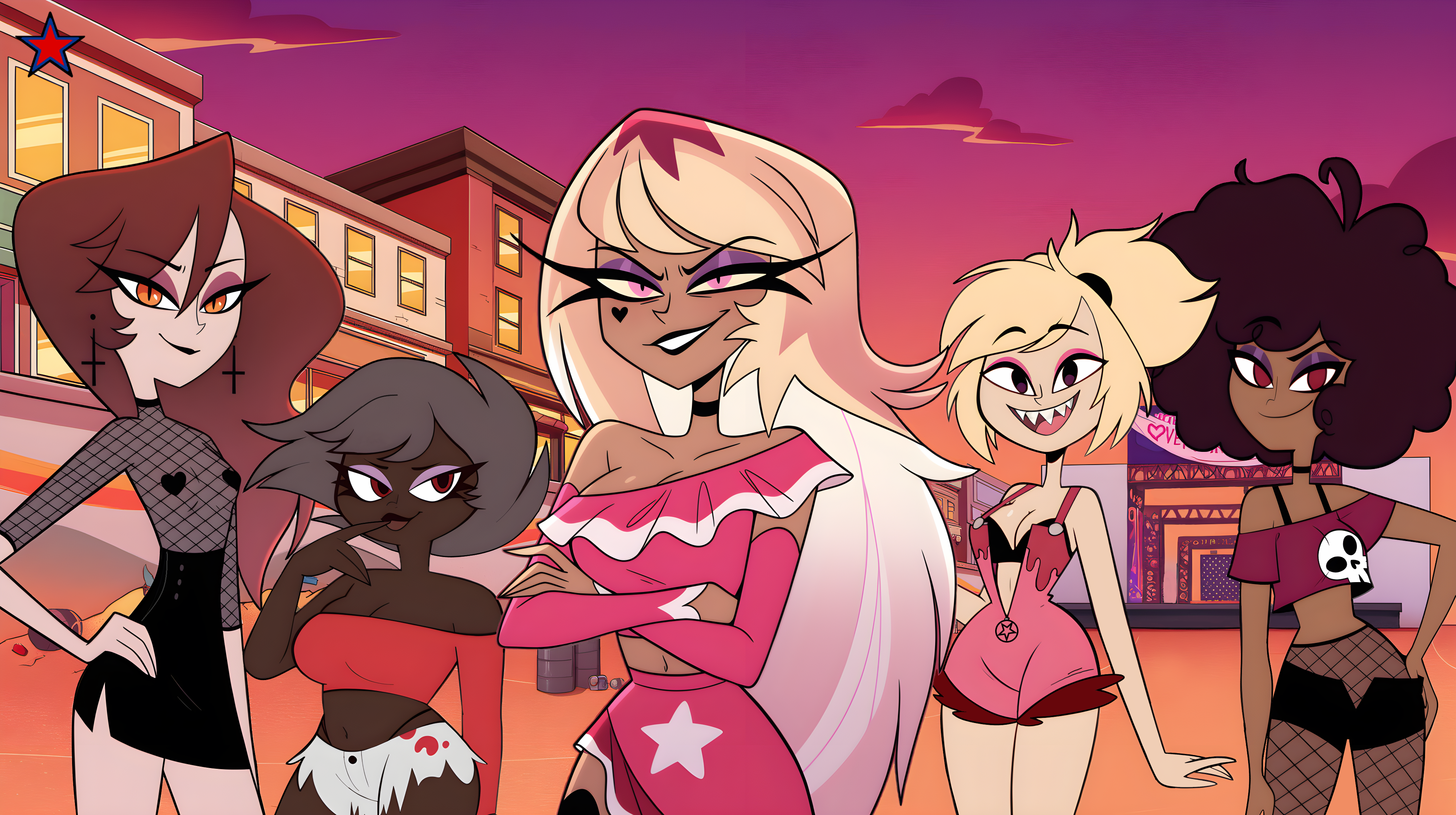 verosika mayday, hellaverse, absurdres, highres, non-web source, demon girl, multiple girls