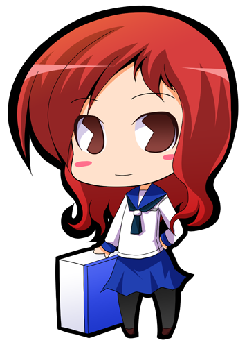 suntail, takei hisa, saki (manga), lowres, 00s, 1girl, blush, board game, chibi, female focus, hand on own hip, hip focus, mahjong, pac-man eyes, pantyhose, red eyes, red hair, school uniform, serafuku, skirt, smile, solo