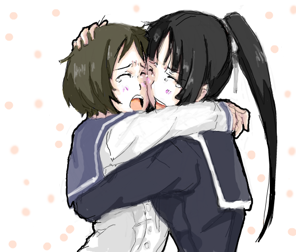 isayama yomi, tsuchimiya kagura, ga-rei, ga-rei zero, tagme, 00s, 2girls, hug, multiple girls, ponytail, school uniform, tears