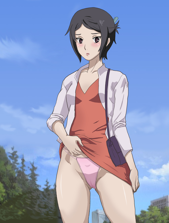 nikaidou kiri, ga-rei, ga-rei zero, 00s, bag, blush, clothes lift, handbag, panties, skirt, skirt lift, underwear