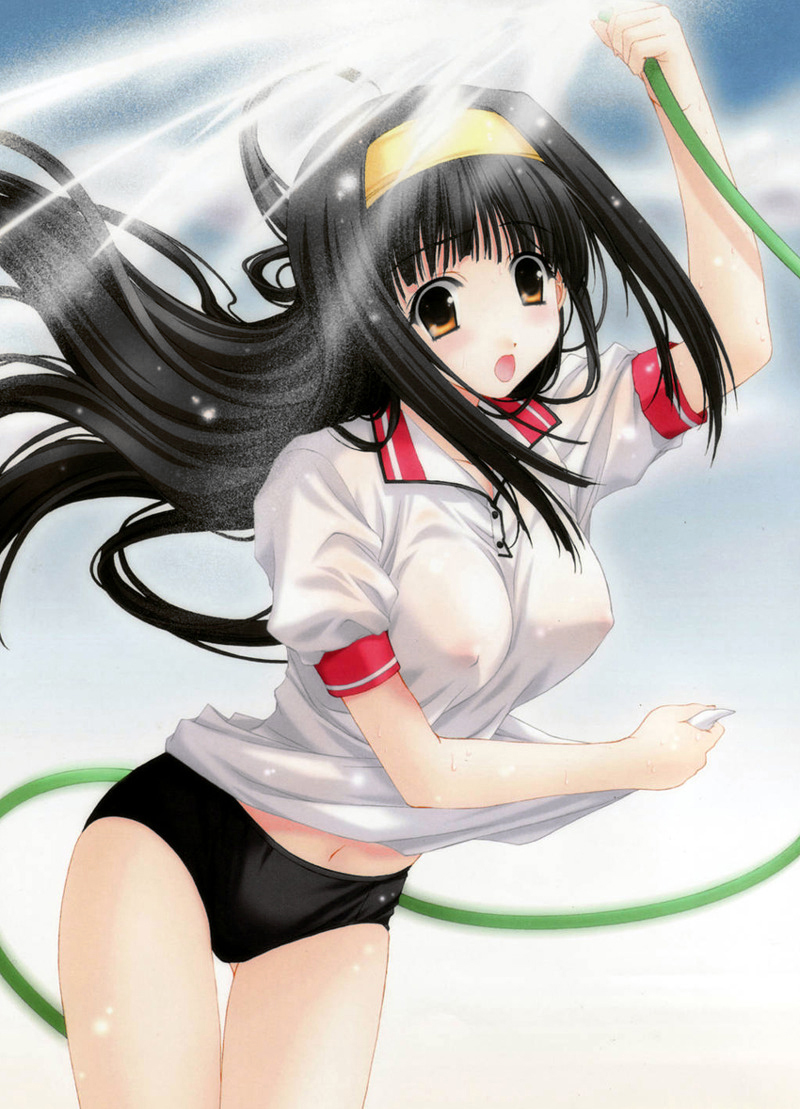 kimizuka aoi, covered erect nipples, gym uniform, see-through clothes, wet, wet clothes