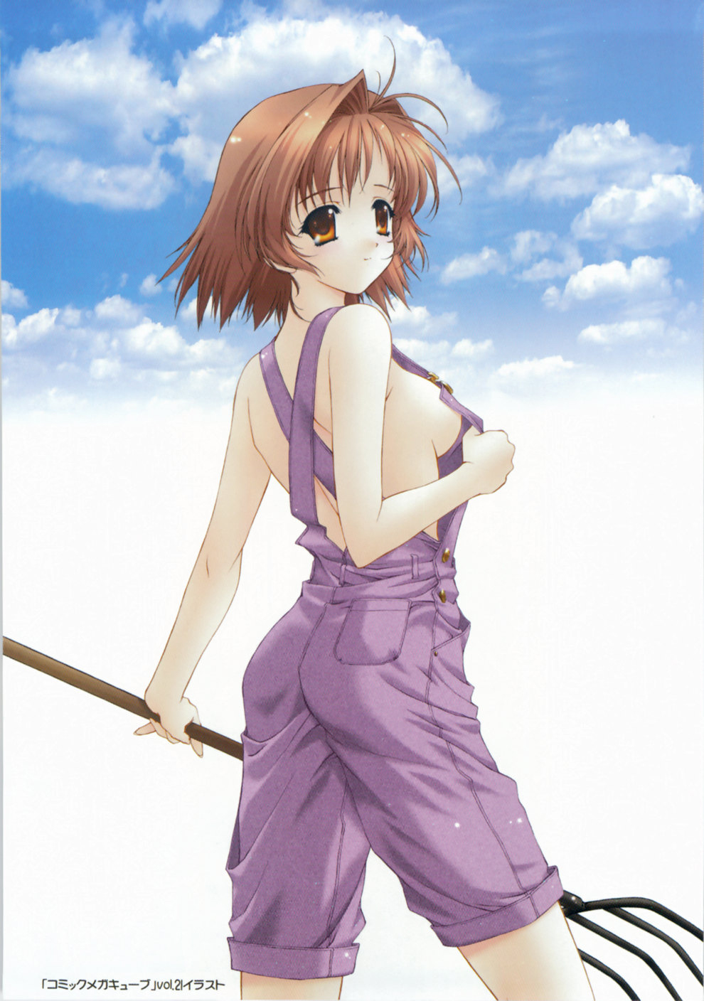 kimizuka aoi, character request, copyright request, highres, tagme, 1girl, breasts, female focus, megacube, moe (phrase), sideboob, solo, suspenders, tank top