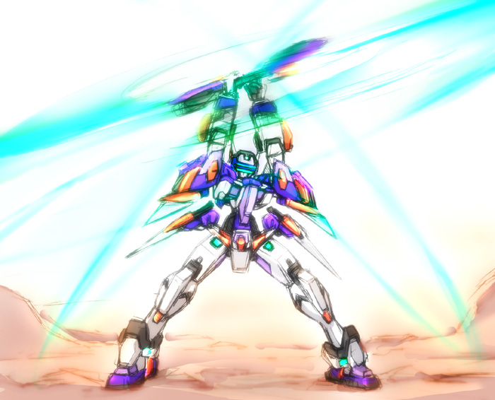 eblmeka, temjin, virtual on, bad id, bad pixiv id, armor, helmet, machinery, mecha, no humans, robot, weapon